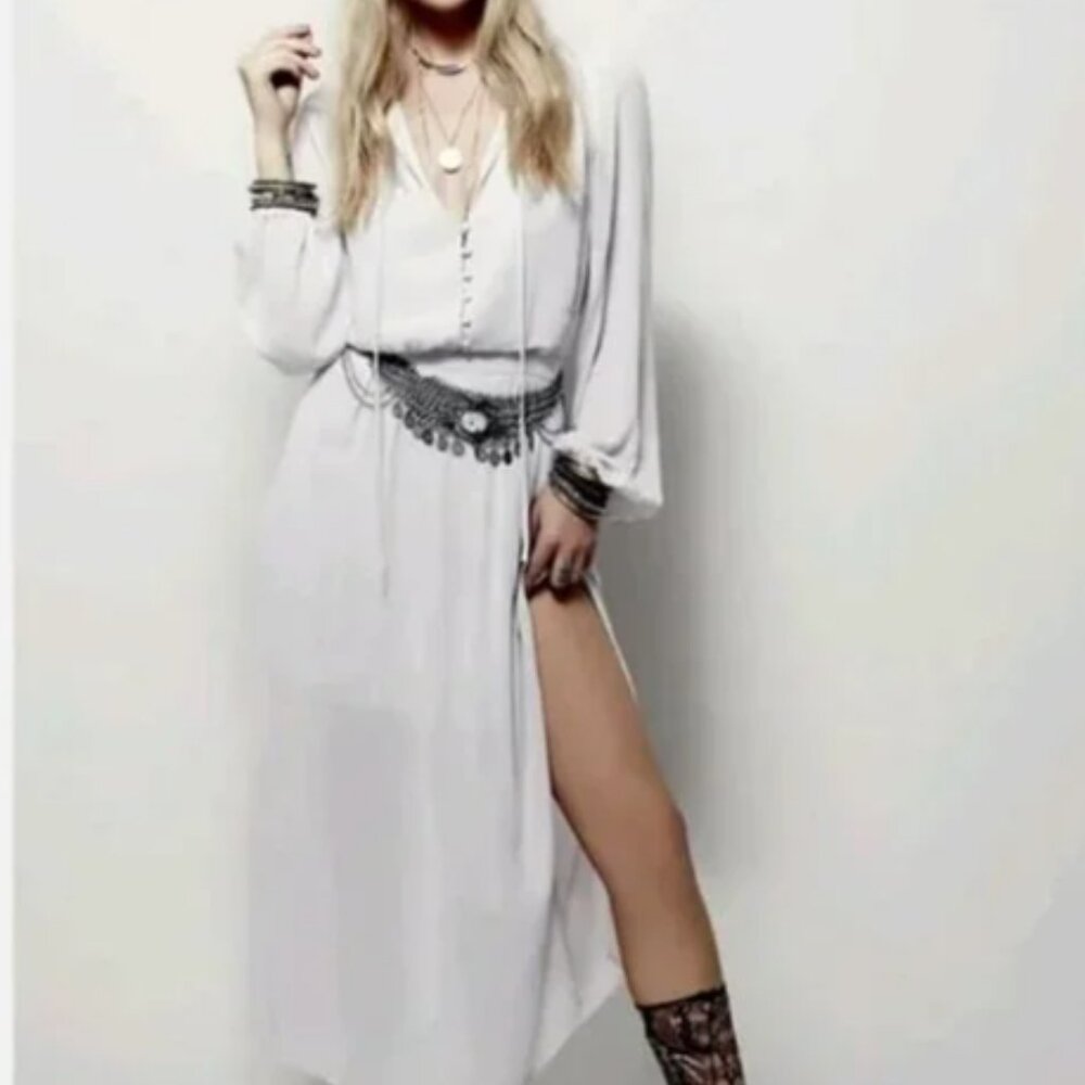 Free People Lavender Gray Long Sleeve Midi Maxi Dress 2